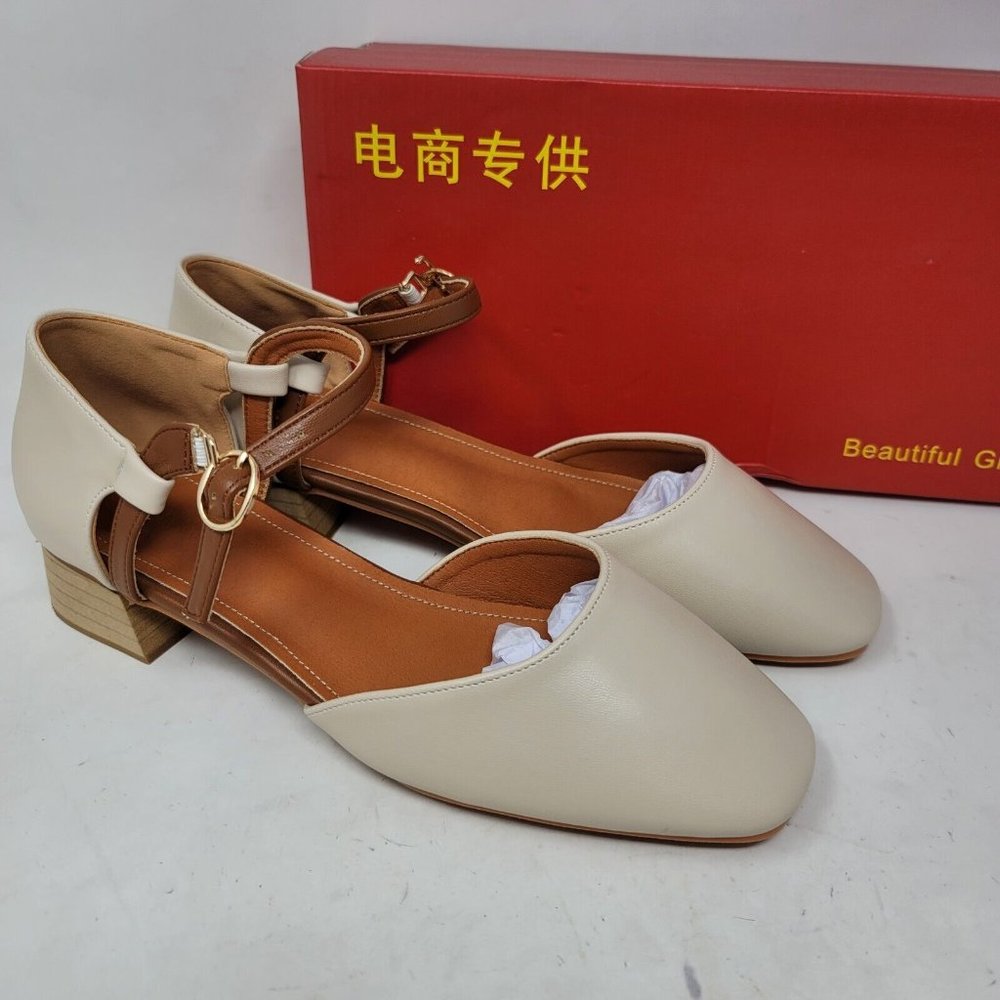 Beautiful Girl Women's Sandal Size 7 M Heeled Shoe Beige Ankle Strap EU 38